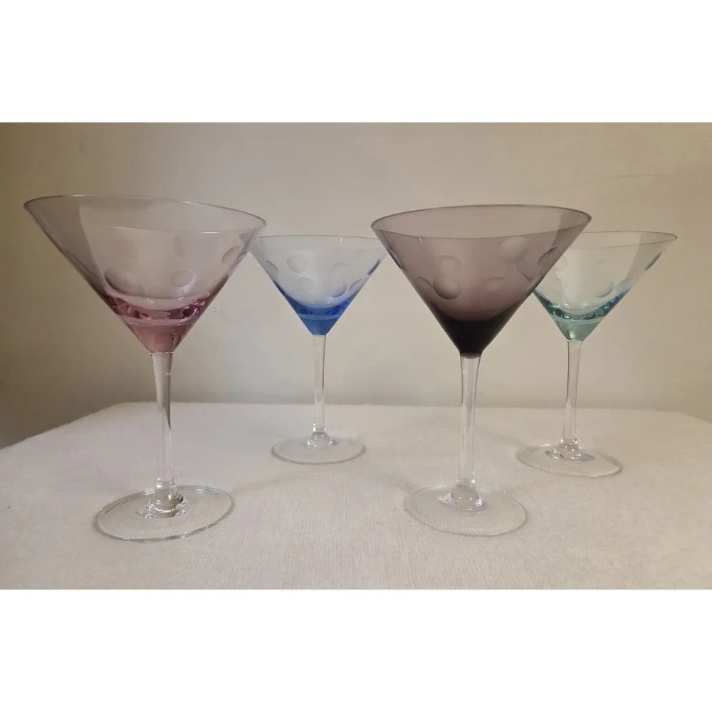 NIOB MARQUIS WATERFORD SET OF 4 COLORED‎ POLKA DOT MARTINI GLASSES
